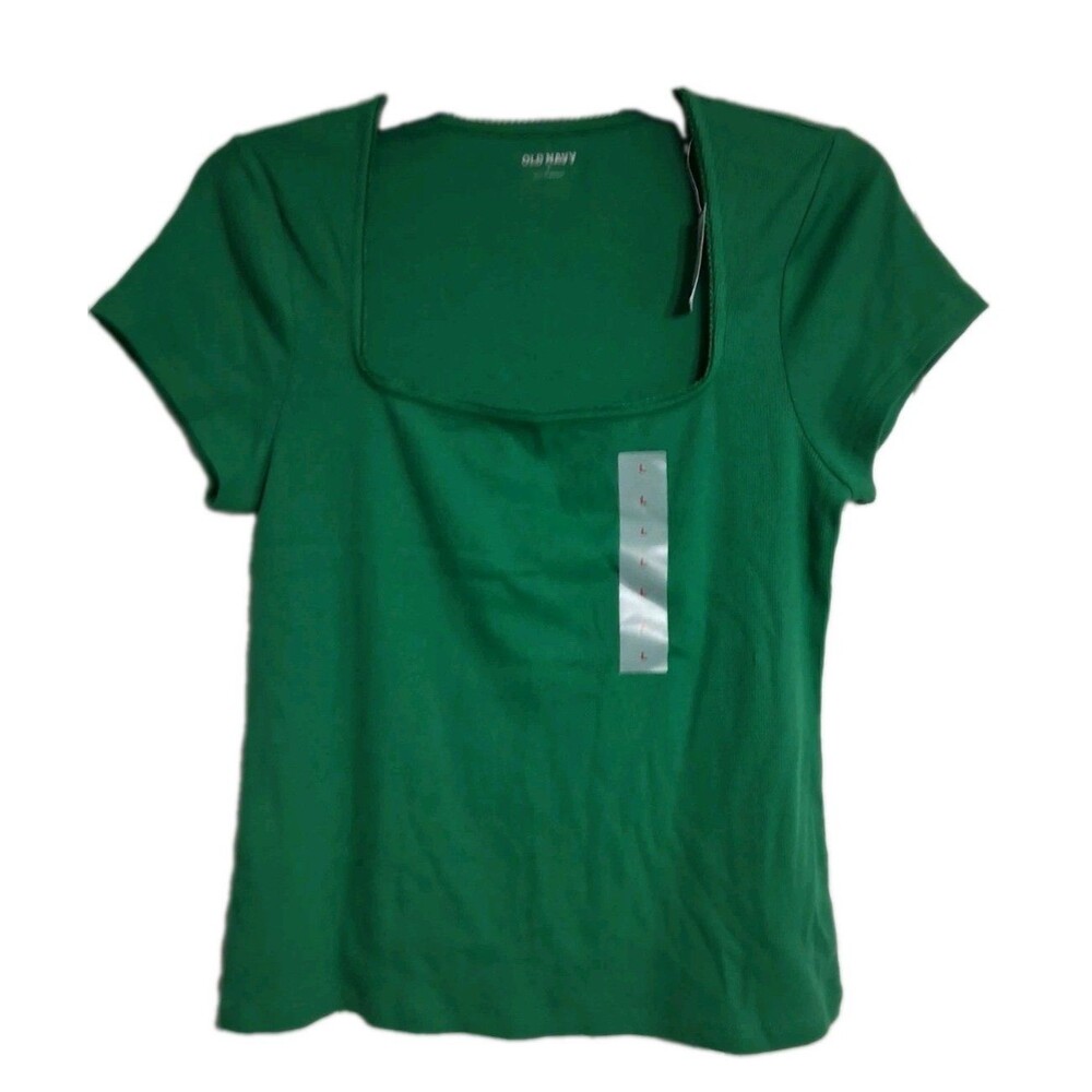 NWT Women's Old Navy Fitted Ribbed Square Neck Tee Size L Green N7
